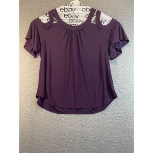 AUW Womens Purple Top Off Shoulder Sleeves  Criss Cross Back XL‎